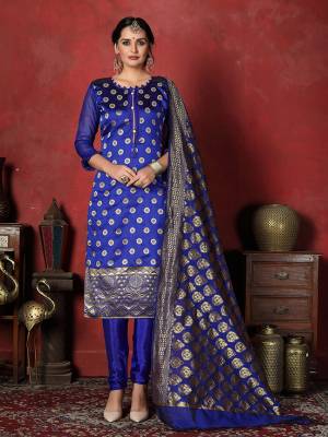 Shine Bright In This Attractive Looking Straight Suit In Royal Blue Color. This Dress Material Is Banarasi Silk Based Paired With Santoon Bottom And Jacquard Silk Fabricated Dupatta. Buy Now.