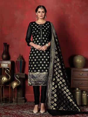 If Those Readymade Suit Does Not Lend You The Desired Comfort Than Grab This Designer Dress Material In Black Color And Get This Stitched As Per Your Desired Fit And Comfort. It Top Is Fabricated on Banarasi Silk Paired With Santoon Bottom And Jacquard Silk Dupatta. 