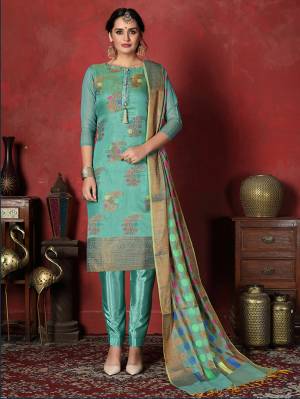 Look Pretty This In This Designer Straight Suit In Aqua Blue Color. This Beautiful Dress Material Is Fabricated On Banarasi Silk Paired With Santoon Bottom And Jacquard Silk Fabricated Dupatta. Buy Now.