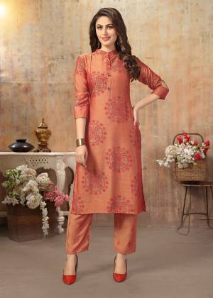 New Shade Is Here To Add Into Your Wardrobe With This Designer Readymade Pair Of Kurti And Bottom In Rust Orange Fabricated On Cotton Silk. This Pretty Pair Is Beautified With Prints, Its Fabric Is Durable, Light Weight And Easy To Carry All Day Long. 