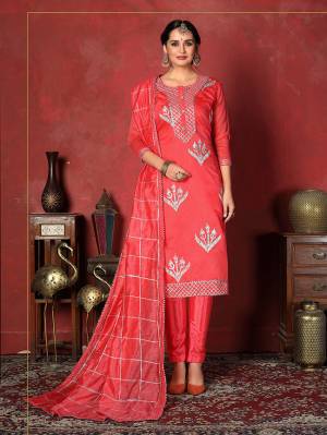 Shine Bright Wearing This Pretty Attractive Looking Straight Suit In Old Rose Pink Color. Its Top Is Fabricated On Modal Cotton Paired With Santoon Bottom And Art Silk Fabricated Dupatta. It Is Beautified With Pretty Gota Patti Work. Buy Now.