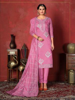 Shine Bright Wearing This Pretty Attractive Looking Straight Suit In Pink Color. Its Top Is Fabricated On Modal Cotton Paired With Santoon Bottom And Art Silk Fabricated Dupatta. It Is Beautified With Pretty Gota Patti Work. Buy Now.
