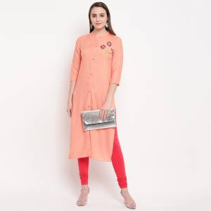 Add This Pretty Simple and Elegant Looking Readymade Straight Cut Kurti In Peach Color Fabricated On Rayon. It Is Beautified With A Pretty Hand Work Butta. Pair This Up With Same Or Contrasting Colored Bottom. 