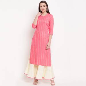 Look Pretty In This Readymade Pair Of Kurti With Bottom In Pink Color Paired With Off-White Colored Bottom. This Kurti Is Rayon Based Paired With Cotton Fabricated Bottom. Buy This Lovely Pair Now.