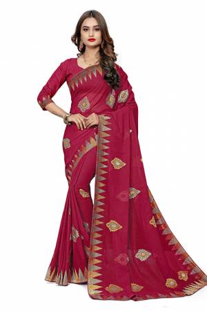 Add This Pretty Designer Saree To Your Wardrobe In Dark Pink Color. This Saree Is Fabricated On Georgette  Paired With Georgette Fabricated Blouse. It Is Beautified With Heavy Attractive Embroidery. 
