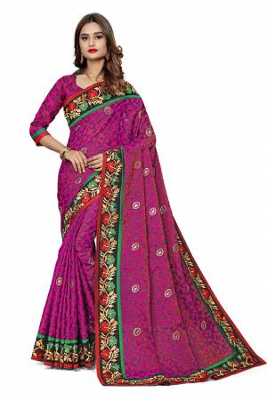 Add This Pretty Designer Saree To Your Wardrobe In Magenta Pink Color. This Saree Is Fabricated On Brasso Silk Paired With Brasso Silk Fabricated Blouse. It Is Beautified With Heavy Attractive Embroidery. 