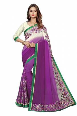 Add This Pretty Designer Saree To Your Wardrobe In Purple & White Color. This Saree Is Fabricated On Georgette  Paired With Georgette Fabricated Blouse. It Is Beautified With Heavy Attractive Embroidery. 