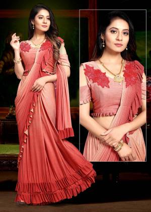 Look Pretty This Ready To Wear Design Designer Saree In Shaded Red Color Paired With Pink Red Colored Blouse. This Saree And Blouse Are Fabricated on Fancy Fabric. It Is Light Weight And Ensures Superb Comfort Throughout The Gala. 