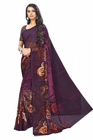 Beat The Heat This Summer Wearing This Pretty Light Weight Saree In Purple Color. This Saree And Blouse Are Fabricated On Chiffon Which Is Easy To Carry All Day Long.