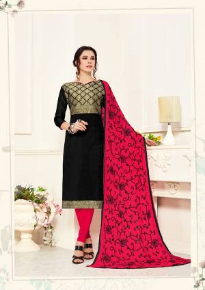Enhance Your Personality Wearing This Designer Straight Suit In Black Colored Top Paired With Dark Pink Colored Bottom And Dupatta. This Dress Material Is Silk Based Paired With Cotton Bottom And Chiffon Dupatta. Buy Now.