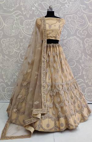 Look The Most Elegant Of All This Wedding Season Wearing This Heavy Designer Lehenga Choli In Beige Color. This Beautiful Heavy Tone To Tone Embroidered Lehenga Choli Is Fabricated On Net. Its Rich Color and Detailed Embroidery Will earn You Lots Of Compliments From Onlookers