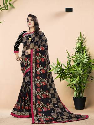 Get Ready For This Summer With Some Light Weight Printed Saree. This Printed Saree Is Black Color Is Fabricated On Georgette Which Is Easy To Drape And Carry All Day Long.