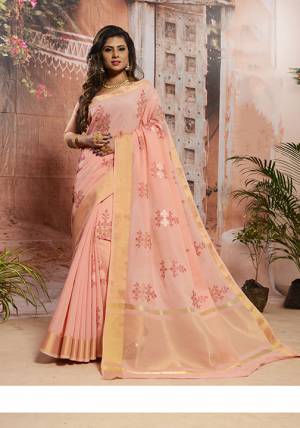 Pretty Elegant Looking Saree Is Here In Peach Color. This Saree Is Fabricated On Cotton Beautified With Thread Work. Its Fabric Is Soft Towards Skin, Durable And Easy To Carry All Day Long. 