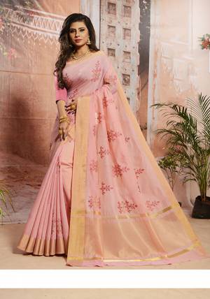 Look Pretty In This Lovely Pink Colored Designer Saree. This Saree And Blouse Are Cotton Based Beautified With Elegant Thread Work. Buy This Saree Now. 
