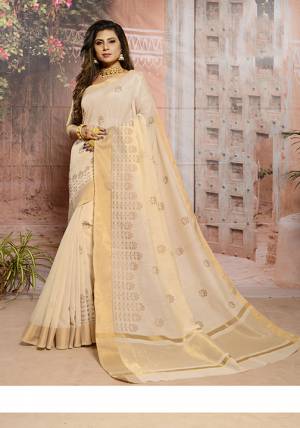 Pretty Elegant Looking Saree Is Here In Light Beige Color. This Saree Is Fabricated On Cotton Beautified With Thread Work. Its Fabric Is Soft Towards Skin, Durable And Easy To Carry All Day Long. 