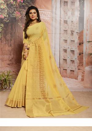 Flaunt Your Rich And Elegant Taste Wearing This Pretty Simple Saree In Yellow Color. This Saree Pretty Saree Is Cotton Based Beautified With Thread Work. It Is Light In Weight And Easy To Carry All Day Long. Buy Now.. 