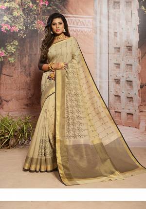 Celebrate This Festive Season With Beauty And Comfort Wearing This Saree In Beige Color. This Saree And Blouse Are Cotton Based Beautified With Thread Work. It Is Light In Weight And Easy To Carry All Day Long. 