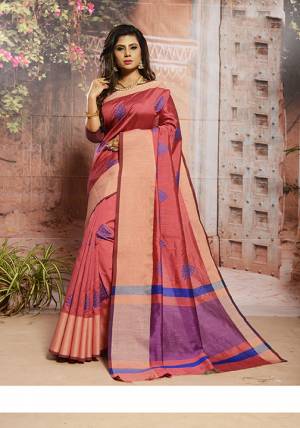 Look Pretty In This Lovely Dark Pink Colored Designer Saree. This Saree And Blouse Are Cotton Silk Based Beautified With Elegant Thread Work. Buy This Saree Now. 