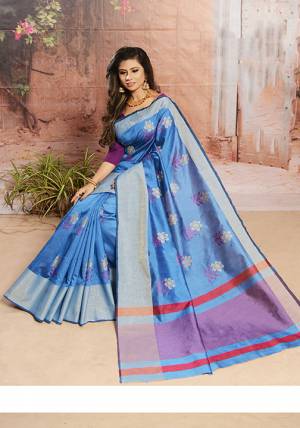 Celebrate This Festive Season With Beauty And Comfort Wearing This Saree In Blue Color. This Saree And Blouse Are Cotton Silk Based Beautified With Thread Work. It Is Light In Weight And Easy To Carry All Day Long. 