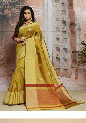 Pretty Elegant Looking Saree Is Here In Olive Green Color. This Saree Is Fabricated On Cotton Silk Beautified With Thread Work. Its Fabric Is Soft Towards Skin, Durable And Easy To Carry All Day Long. 