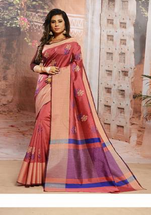 Look Pretty In This Lovely Dark Pink Colored Designer Saree. This Saree And Blouse Are Cotton Silk Based Beautified With Elegant Thread Work. Buy This Saree Now. 