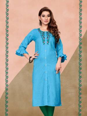 Simple And Elegant Looking  Readymade Kurti Is Here In Sky Blue Color Fabricated On Cotton. This Pretty Kurti Is Beautified With Thread Embroidery. Also It Is Available In All Regular Sizes. 