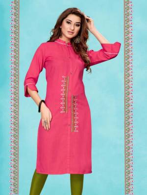 Add Some Casuals Wearing This Straight Cut Readymade Kurti In Pink Color. This Pretty Kurti Is Cotton Based Beautified With Thread Work. Buy Now.