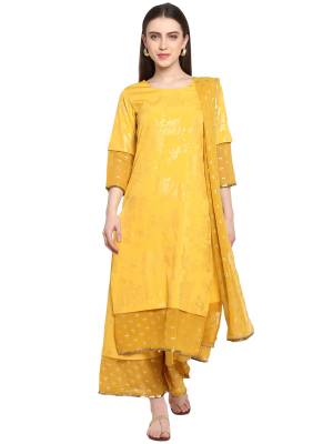 Celebrate This Festive Season Wearing This Designer Readymade Suit In All Over Yellow Color. Its Top And Bottom Are Crepe Based Paired With Georgette Dupatta. Buy Now.