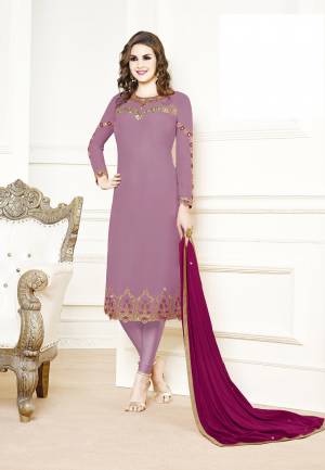 Get Ready For The Upcoming Festive And Wedding Season Wearing This Designer Straight Suit In Lilac Color Paired With Contrasting Dark Pink Colored Dupatta. Its Top Is Georgette Based Paired With Santoon Bottom And Chiffon Fabricated Dupatta. Buy Now.