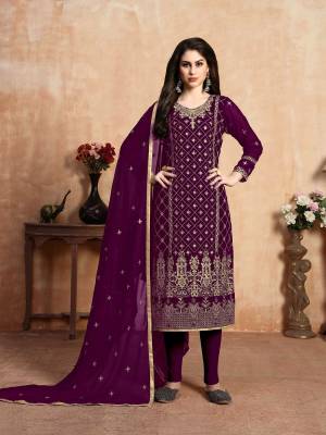 Grab This Simple And Elegant Yet Heavy Designer Straight Suit In Wine  Color. Its Heavy Embroidered Top Is Fabricated On Georgette Paired With Santoon Bottom And Georgette Fabricated Dupatta. All Its Fabrics Ensures Superb Comfort All Day Long. Buy Now.