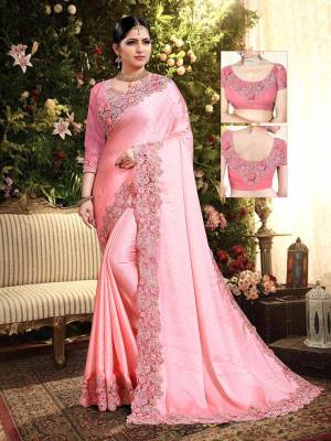 Flaunt Your Rich and Elegant Taste Wearing This Designer Saree In Pink Color. This Saree Is Fabricated On Satin Georgette Paired With Art Silk Fabricated Blouse. It Is Beautified With Elegant Heavy Embroidered Lace Border. Buy Now.