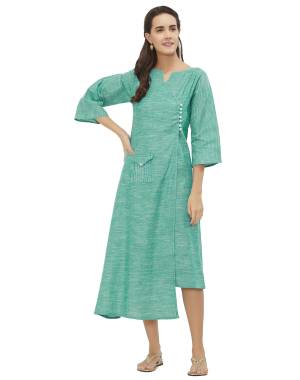 Assymetric Patterned Readymade Kurti Is Here In Turquoise Blue Color Fabricated On South Cotton. Its Fabric Is Light Weight And Easy To Carry All Day Long. 