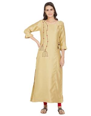 This Festive Season , Carry With Simplicity And Elegance Wearing This Readymade Long Kurti In Golden Color Which Is Polyester Based Beautified with Minimal Thread Work. 