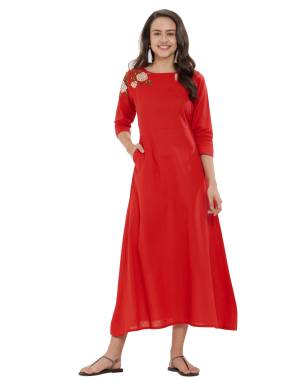 Add This Pretty Kurti To Your Wardrobe In Red color Fabricated On Cotton Slub. This Kurti Is Floral Thead Work Giving A Pretty Subtle Look. 