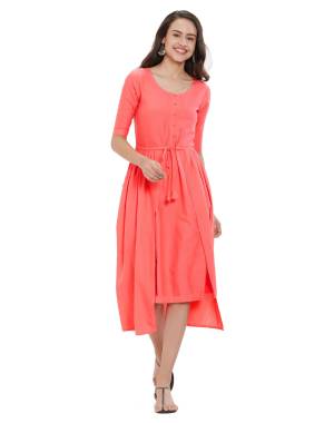 Here Is A Pretty High-low Patterned Designer Readymade Kurti In Dark Peach Color. This Kurti Is Fabricated On Cotton Slub. Buy Now.