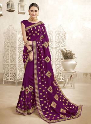 You Will Definitely Earn Lots Of Compliments Wearing This Designer Saree In Purple Color. This Saree And Blouse Are Silk Based Beautified With Attractive Embroidery. Buy This Pretty Piece Now.