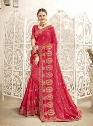 Look Attractive In This Beautiful Designer Saree In Pink Color. This Saree And Blouse Are Silk Based Beautified With Pretty Embroidery Work. Buy Now.