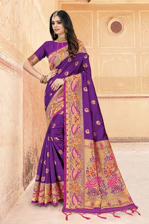 Pretty Simple And Elegant Looking Saree Is Here In Purple Color. This Saree And Blouse Are Fabricated On Art Silk Beautified With Weave. It Is Light In Weight And Easy To Carry All Day Long. 