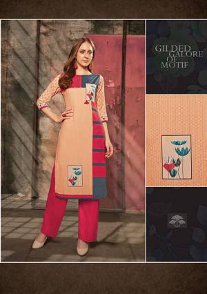 Beat The Heat This Summer Wearing This Readymade Pair Of Kurti and Pant. The Pretty Digital Printed Kurti Is Fabricated On Rayon Paired With Cotton Fabricated Plain Bottom. 
