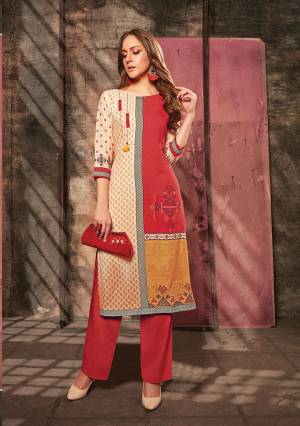 Beat The Heat This Summer Wearing This Readymade Pair Of Kurti and Pant. The Pretty Digital Printed Kurti Is Fabricated On Rayon Paired With Cotton Fabricated Plain Bottom. 