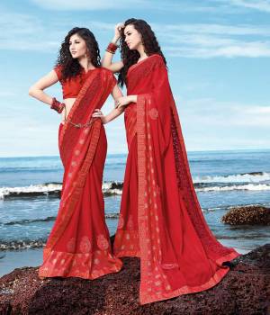 Adorn The Pretty Angelic Look In This Beautiful Red Colored Saree.?This Saree Is Fabricated On Satin Georgette Paired With Art Silk Blouse. It Is Beautified With Tone To Tone Embroidery giving A Subtle Look