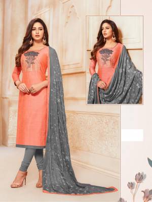 Grab This Simple And Elegant Looking Designer Straight Suit In Orange Colored Top Paired With Grey Colored Bottom And Dupatta. Its Top Is Fabricated On South Cotton Paired With Cotton Bottom And Chiffon Fabricated Dupatta. 
