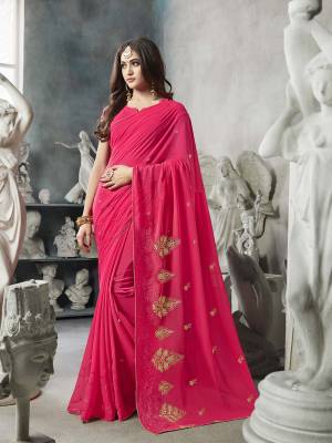 Celebrate This Festive Season With Beauty And Comfort Wearing This Pretty Elegant Designer Saree In Pink Color. This Saree And Blouse Are Fabricated On Georgette Beautified With Jari Embroidery And Tone To Tone Resham Work. Buy Now.