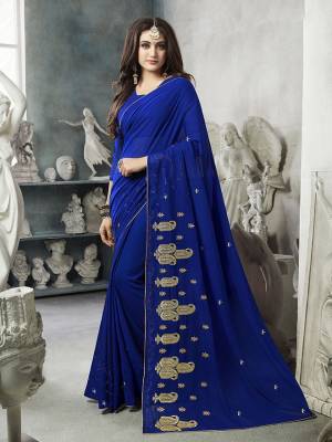 Celebrate This Festive Season With Beauty And Comfort Wearing This Pretty Elegant Designer Saree In Royal Blue Color. This Saree And Blouse Are Fabricated On Georgette Beautified With Jari Embroidery And Tone To Tone Resham Work. Buy Now.