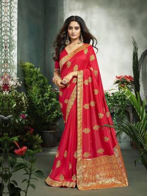 You Will Definitely Earn Lots Of Compliments Wearing This Rich Designer Saree In Crimson Red Color. This Saree And Blouse Are Silk Based Beautified With Jari Embroidery and Weaved Border. Buy This Saree Now.