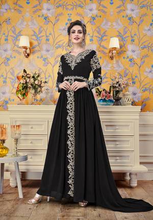 Here Is A New And Unique Patterned Designer Readymade Gown In Black Color. This Pretty Gown Is Fabricated On Georgette Beautiufied With Attractive Detailed Embroidery. You Will Definitely Earn Lots Of Compliments In This Lovely Patterned Designer Gown.