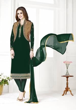 Celebrate This Festive Season With Beauty And Comfort Wearing This Designer Koti Patterned Straight Suit In Dark Green & Golden Color. Its Top Is Fabricated on Georgette Paired With Santoon Bottom And Chiffon Fabricated Dupatta. All Its Fabrics Are Light Weight And Ensures Superb Comfort All Day Long.