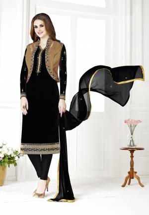 Celebrate This Festive Season With Beauty And Comfort Wearing This Designer Koti Patterned Straight Suit In Black & Golden Color. Its Top Is Fabricated on Georgette Paired With Santoon Bottom And Chiffon Fabricated Dupatta. All Its Fabrics Are Light Weight And Ensures Superb Comfort All Day Long.