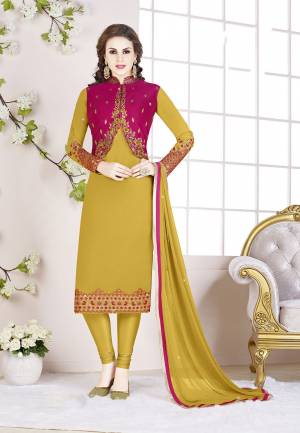 Celebrate This Festive Season With Beauty And Comfort Wearing This Designer Koti Patterned Straight Suit In Musturd Yellow And Rani Pink Color. Its Top Is Fabricated on Georgette Paired With Santoon Bottom And Chiffon Fabricated Dupatta. All Its Fabrics Are Light Weight And Ensures Superb Comfort All Day Long