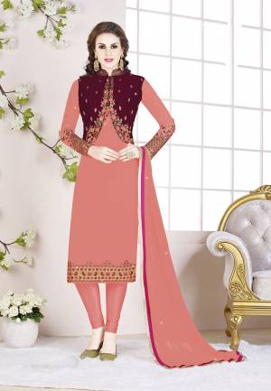 Celebrate This Festive Season With Beauty And Comfort Wearing This Designer Koti Patterned Straight Suit In Light Pink & Maroon Color. Its Top Is Fabricated on Georgette Paired With Santoon Bottom And Chiffon Fabricated Dupatta. All Its Fabrics Are Light Weight And Ensures Superb Comfort All Day Long